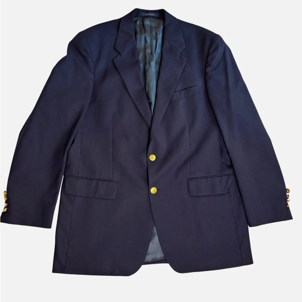 VTG CHAPS RALPH LAUREN 42T Navy Blue Wool Blazer Coat Jacket Preppy Gold Buttons